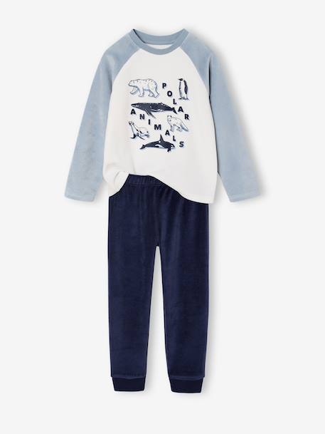 Lot 2 pyjamas garçon velours animaux polaires bleu ciel 3 - vertbaudet enfant 