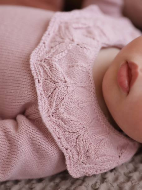 Ensemble naissance barboteuse en tricot et collants mauve 2 - vertbaudet enfant 