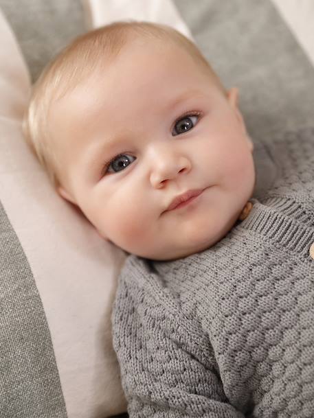 Combinaison naissance en tricot texturé vert de gris 8 - vertbaudet enfant 