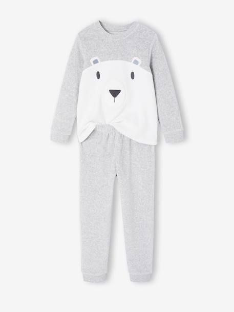 Pyjama garçon velours ours gris chiné 1 - vertbaudet enfant 