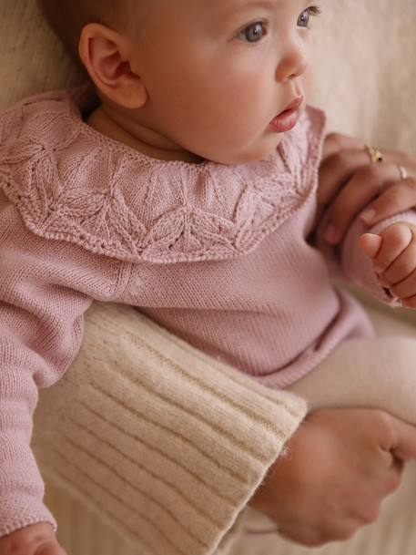Ensemble naissance barboteuse en tricot et collants mauve 4 - vertbaudet enfant 