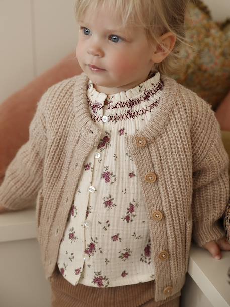 Gilet bébé en maille grosse jauge beige chiné+vert sauge 6 - vertbaudet enfant 