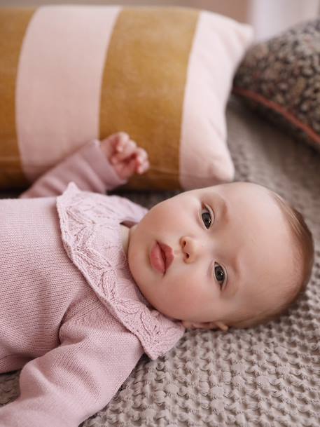 Ensemble naissance barboteuse en tricot et collants mauve 1 - vertbaudet enfant 