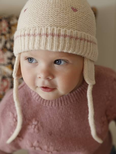 Ensemble bébé bonnet, snood et moufles coeurs beige doré 5 - vertbaudet enfant 