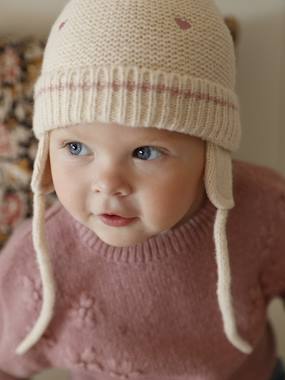 Ensemble Bébé Coeurs Brodés - Bonnet, Snood Et Moufles En Maille Douce - Vertbaudet
