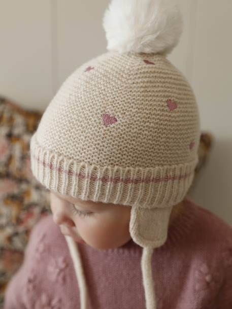 Ensemble bébé bonnet, snood et moufles coeurs beige doré 7 - vertbaudet enfant 