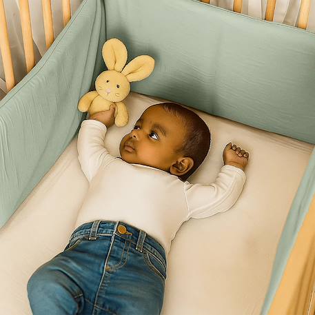 Tour de lit en coton bio Blanc+Fraise+Honey+Rose+Vert 26 - vertbaudet enfant 