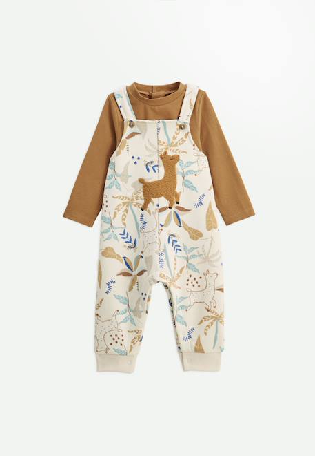 Ensemble salopette bébé en molleton et t-shirt lamascotte Ecru 1 - vertbaudet enfant 