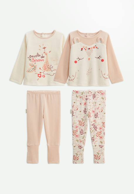 Lot de 2 pyjamas 2 pièces en velours avec pieds retroussables manouk Rose 1 - vertbaudet enfant 