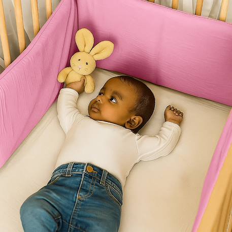 Tour de lit en coton bio Blanc+Fraise+Honey+Rose+Vert 24 - vertbaudet enfant 