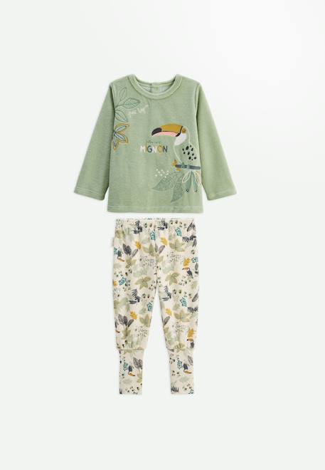 Pyjama bébé 2 pièces en velours avec pieds retroussables boavista Kaki 1 - vertbaudet enfant 