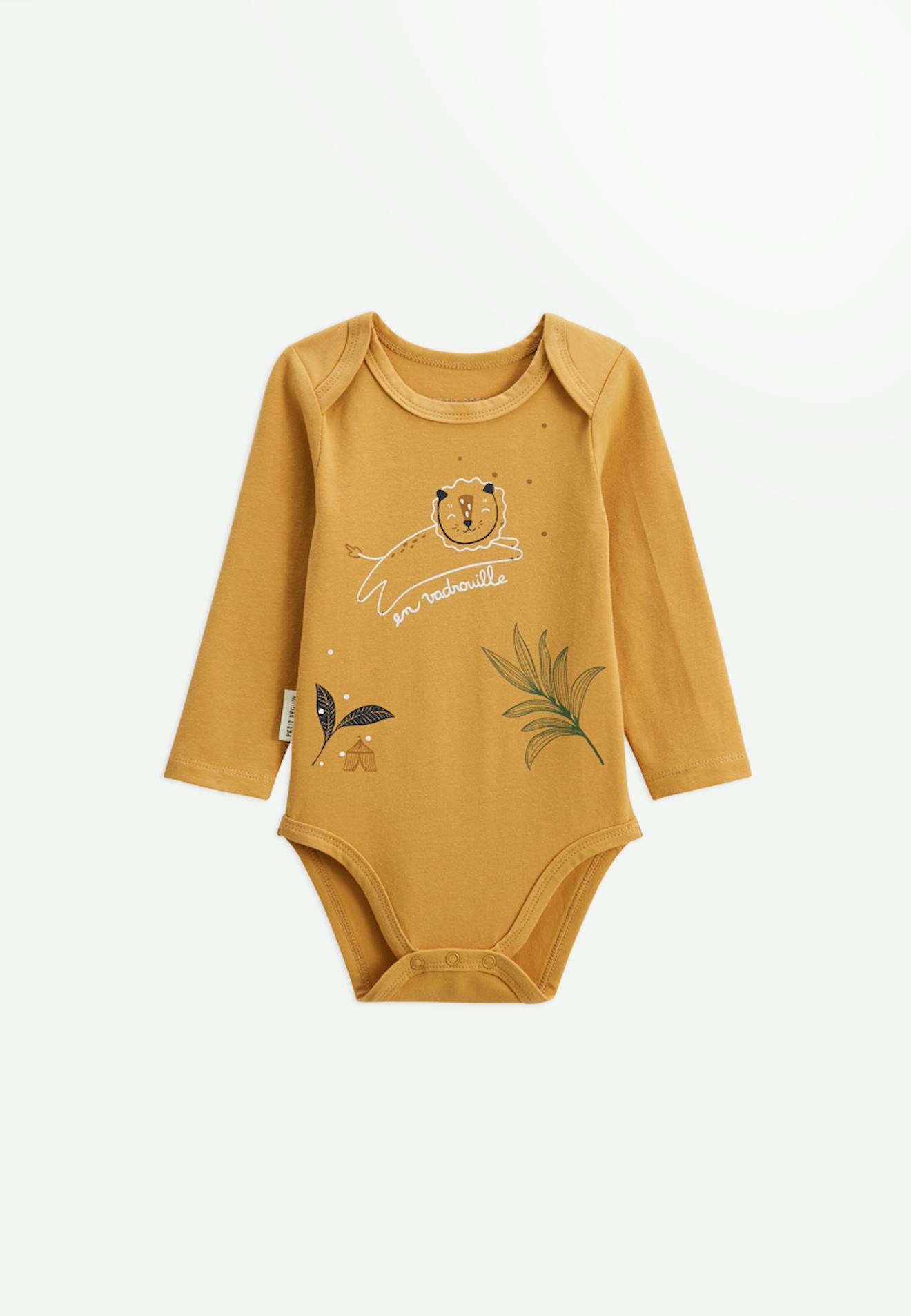 Lot De 2 Bodies Bébé Manches Longues - Imprimé Feuillage Et Lionceau - Col Américain, Pressions Entrejambe - Coton Doux Oeko-Tex
