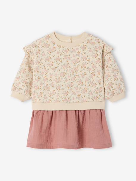 Robe bi-matière manches longues vieux rose 1 - vertbaudet enfant 
