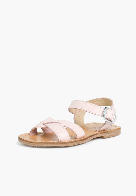 Sandale fille croisée cuir lisse Blanc+Bleu marine+Couleur cuir+Fucsia+Rose+Sable 26 - vertbaudet enfant 