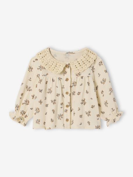 Blouse imprimée bébé avec col en crochet vanille 1 - vertbaudet enfant 