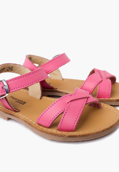 Sandale fille croisée cuir lisse Blanc+Bleu marine+Couleur cuir+Fucsia+Rose+Sable 24 - vertbaudet enfant 