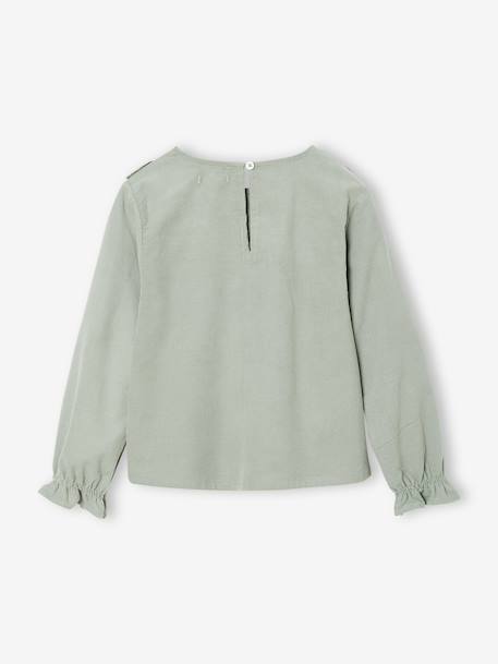 Blouse fille velours à volants détails broderie anglaise rose poudré+vert de gris 6 - vertbaudet enfant 