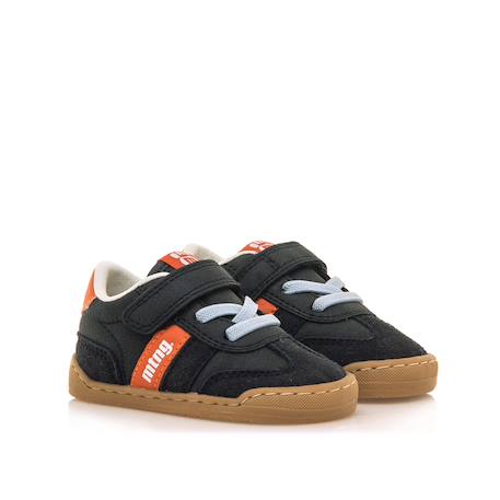 Sneakers garçon synthétique lacets- fermeture adhésive barefoot Bleu foncé-orange 5 - vertbaudet enfant 