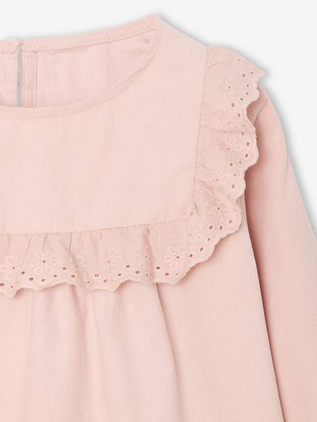 Blouse fille velours à volants détails broderie anglaise rose poudré+vert de gris 3 - vertbaudet enfant 