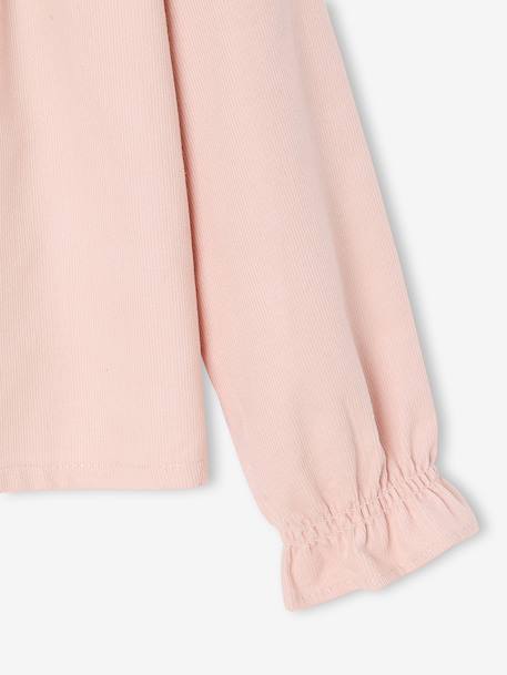 Blouse fille velours à volants détails broderie anglaise rose poudré+vert de gris 4 - vertbaudet enfant 