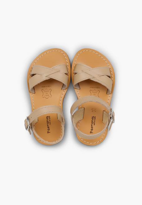 Sandale fille croisée cuir lisse Blanc+Bleu marine+Couleur cuir+Fucsia+Rose+Sable 35 - vertbaudet enfant 