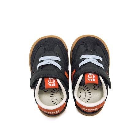 Sneakers garçon synthétique lacets- fermeture adhésive barefoot Bleu foncé-orange 4 - vertbaudet enfant 