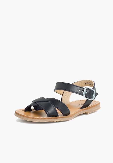 Sandale fille croisée cuir lisse Blanc+Bleu marine+Couleur cuir+Fucsia+Rose+Sable 8 - vertbaudet enfant 