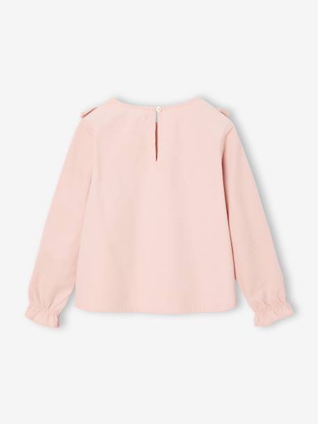 Blouse fille velours à volants détails broderie anglaise rose poudré+vert de gris 2 - vertbaudet enfant 