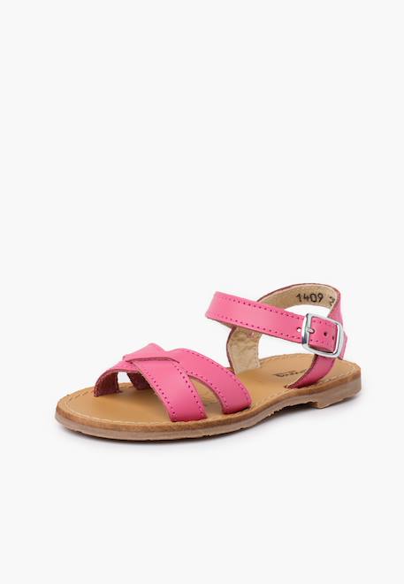 Sandale fille croisée cuir lisse Blanc+Bleu marine+Couleur cuir+Fucsia+Rose+Sable 20 - vertbaudet enfant 