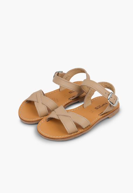 Sandale fille croisée cuir lisse Blanc+Bleu marine+Couleur cuir+Fucsia+Rose+Sable 34 - vertbaudet enfant 