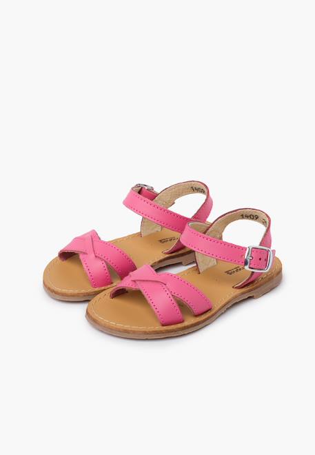 Sandale fille croisée cuir lisse Blanc+Bleu marine+Couleur cuir+Fucsia+Rose+Sable 22 - vertbaudet enfant 