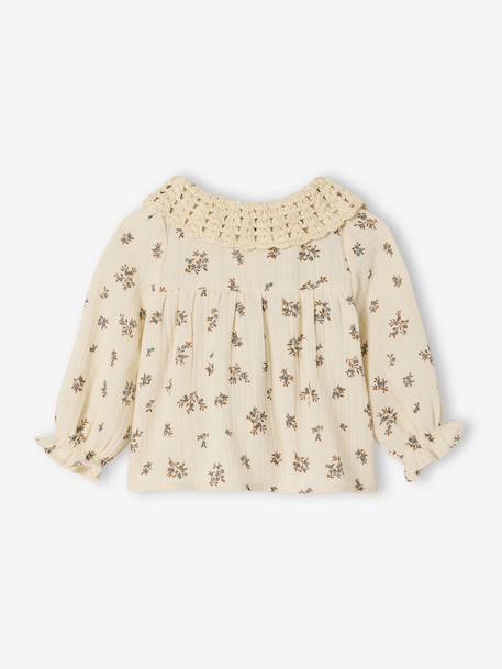 Blouse imprimée bébé avec col en crochet vanille 2 - vertbaudet enfant 