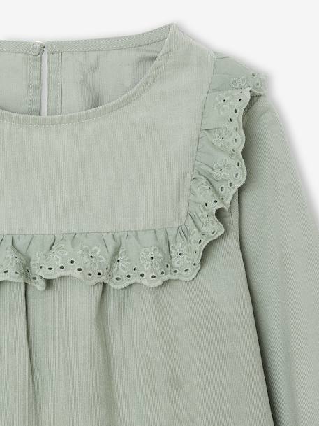Blouse fille velours à volants détails broderie anglaise rose poudré+vert de gris 7 - vertbaudet enfant 