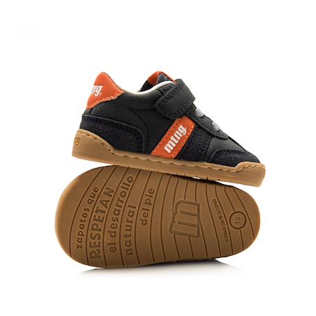 Sneakers garçon synthétique lacets- fermeture adhésive barefoot Bleu foncé-orange 6 - vertbaudet enfant 