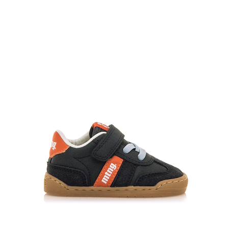 Sneakers garçon synthétique lacets- fermeture adhésive barefoot Bleu foncé-orange 1 - vertbaudet enfant 