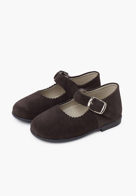 Babies en suède avec fermeture à boucle pour filles Gris+Marron 4 - vertbaudet enfant 