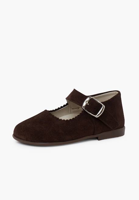 Babies en suède avec fermeture à boucle pour filles Gris+Marron 8 - vertbaudet enfant 