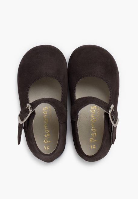 Babies en suède avec fermeture à boucle pour filles Gris+Marron 5 - vertbaudet enfant 