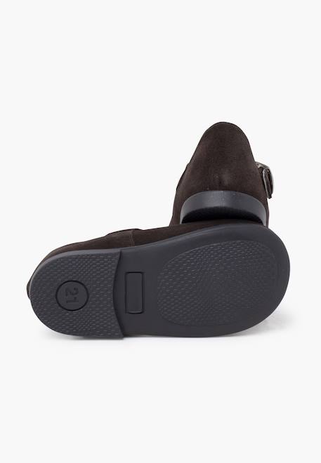 Babies en suède avec fermeture à boucle pour filles Gris+Marron 3 - vertbaudet enfant 