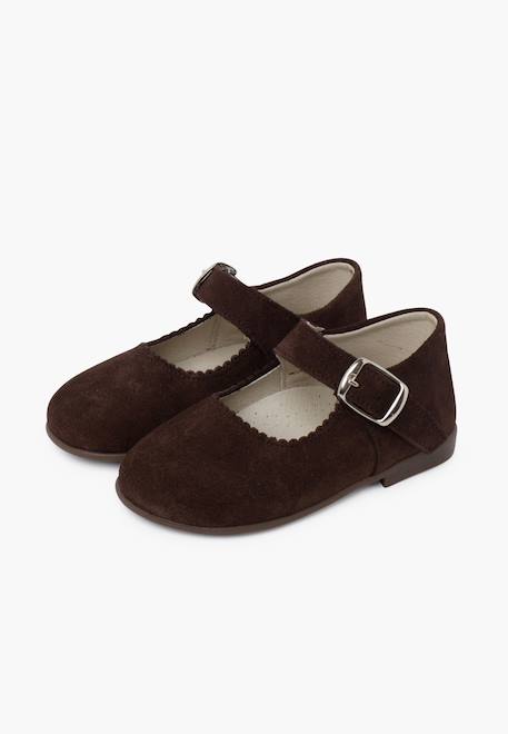 Babies en suède avec fermeture à boucle pour filles Gris+Marron 10 - vertbaudet enfant 