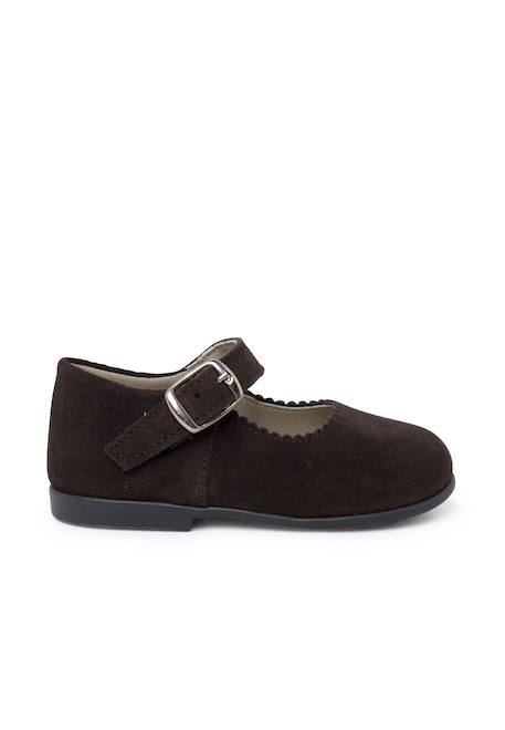 Babies en suède avec fermeture à boucle pour filles Gris+Marron 1 - vertbaudet enfant 