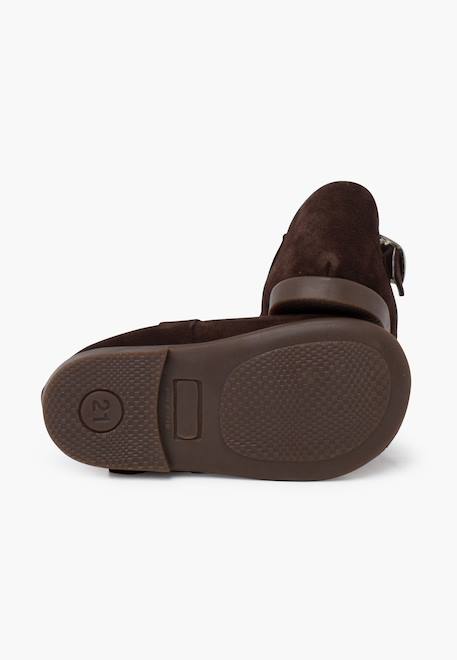 Babies en suède avec fermeture à boucle pour filles Gris+Marron 9 - vertbaudet enfant 
