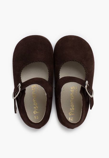 Babies en suède avec fermeture à boucle pour filles Gris+Marron 11 - vertbaudet enfant 