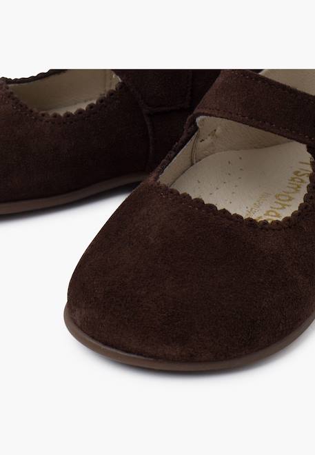 Babies en suède avec fermeture à boucle pour filles Gris+Marron 12 - vertbaudet enfant 