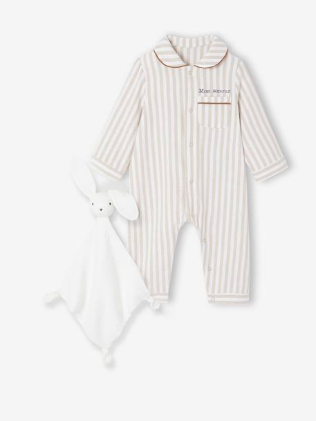 Pyjama bébé en flanelle + doudou coffret cadeau naissance beige 2 - vertbaudet enfant 