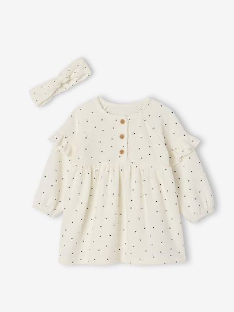 Ensemble naissance robe + bandeau imprimés coeurs écru 1 - vertbaudet enfant 