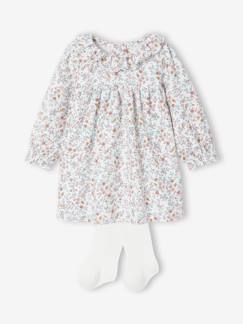 -Ensemble naissance robe imprimée à fleurs + collants