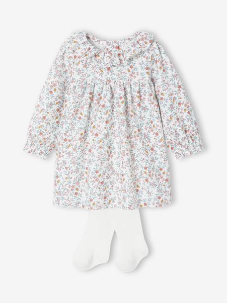 Ensemble naissance robe imprimée à fleurs + collants écru 1 - vertbaudet enfant 