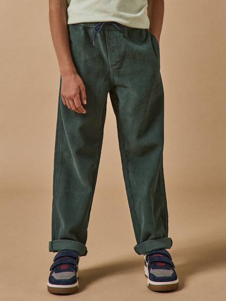 Pantalon Garçon En Velours Côtelé Vertbaudet - Coupe Droite, Ceinture élastique - Taille 14 Ans, Marine