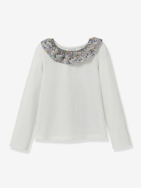 T-shirt col en tissu Liberty coton biologique écru+vert d'eau 1 - vertbaudet enfant 